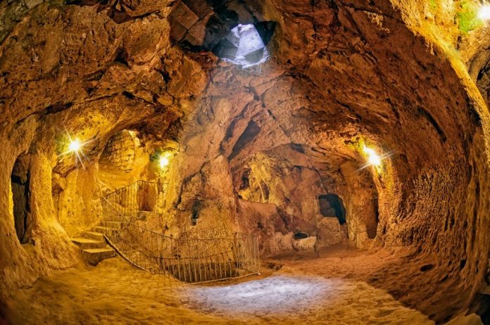 Derinkuyu cave underground city, Cappadocia , Turkey .Travel background